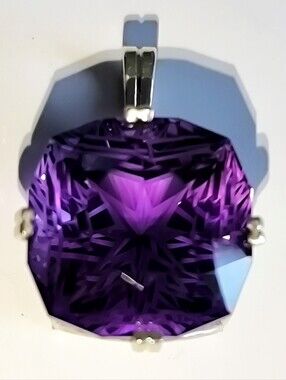 Large Natural Purple Amethyst With Craved Star Design In Sterling Silver Pendant